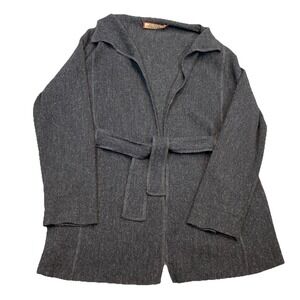 Beyond Threads Cardigan L Gray Alpaca Wool Open Front Sweater Jacket Lagenlook*